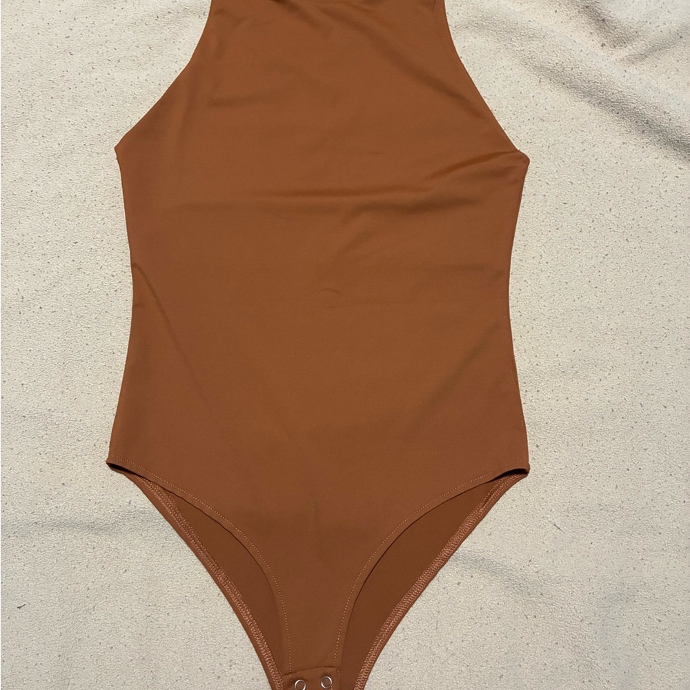 ReoRia Brown Bodysuit Top with High Neckline
